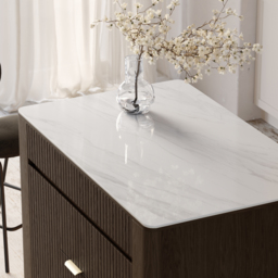 Mid-Century 129 cm Glossy Sintered Stone Top Kitchen Island with Storage, Smoked Brown - thumbnail 7