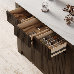 Mid-Century 129 cm Glossy Sintered Stone Top Kitchen Island with Storage, Smoked Brown - thumbnail 8
