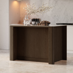 Mid-Century 129 cm Glossy Sintered Stone Top Kitchen Island with Storage, Smoked Brown - thumbnail 6