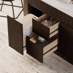 Mid-Century 129 cm Glossy Sintered Stone Top Kitchen Island with Storage, Smoked Brown - thumbnail 9