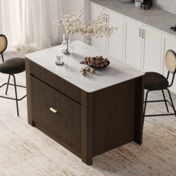Mid-Century 129 cm Glossy Sintered Stone Top Kitchen Island with Storage, Smoked Brown - thumbnail 2