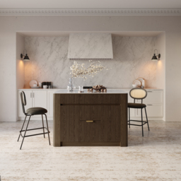Mid-Century 129 cm Glossy Sintered Stone Top Kitchen Island with Storage, Smoked Brown - thumbnail 5