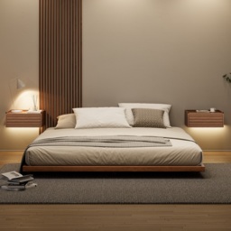 Japanese Style King Low Bed Frame Solid Wooden Floor Bed in Walnut - thumbnail 3