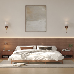 Japanese Style King Low Bed Frame Solid Wooden Floor Bed in Walnut - thumbnail 6