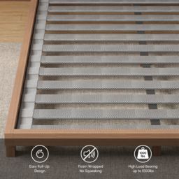 Japanese Style King Low Bed Frame Solid Wooden Floor Bed in Walnut - thumbnail 7