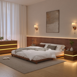 Japanese Style King Low Bed Frame Solid Wooden Floor Bed in Walnut - thumbnail 4