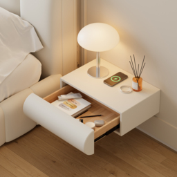 Humply Floating Smart Nightstand 1 Drawer Bedside Table in White Set of 2 - thumbnail 4