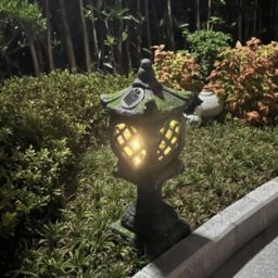 Outdoor Garden Japanese Solar Lantern Sculpture Concrete Gray Fiberglass Asian Decor - thumbnail 3