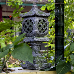 Outdoor Garden Japanese Solar Lantern Sculpture Concrete Gray Fiberglass Asian Decor - thumbnail 2