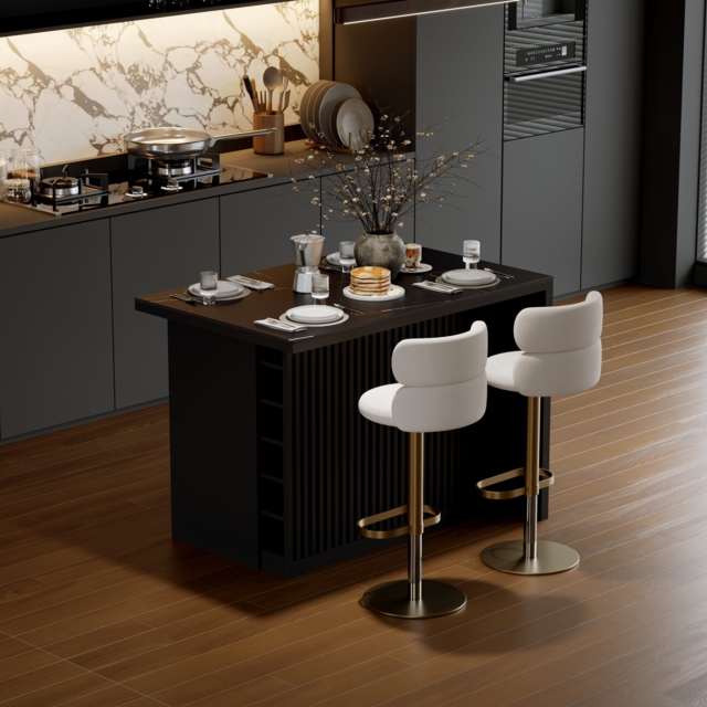 Modern 127 cm Matte Sintered Stone Kitchen Island with Storage, Black - image 1