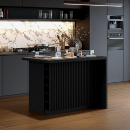 Modern 127 cm Matte Sintered Stone Kitchen Island with Storage, Black - thumbnail 3