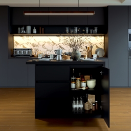 Modern 127 cm Matte Sintered Stone Kitchen Island with Storage, Black - thumbnail 5