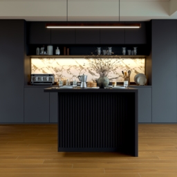 Modern 127 cm Matte Sintered Stone Kitchen Island with Storage, Black - thumbnail 4