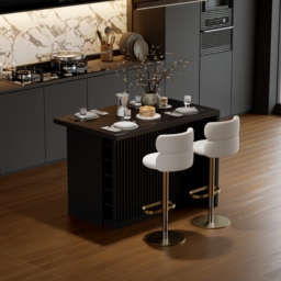 Modern 127 cm Matte Sintered Stone Kitchen Island with Storage, Black - thumbnail 1
