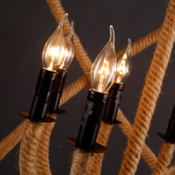8-Light Round Globe Chandelier 830mm Chandelier Hemp Rope in Black Metal Candle Light - thumbnail 2