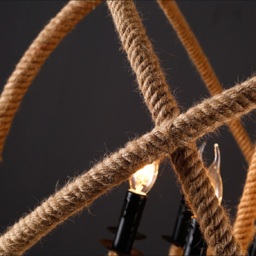8-Light Round Globe Chandelier 830mm Chandelier Hemp Rope in Black Metal Candle Light - thumbnail 3