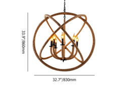 8-Light Round Globe Chandelier 830mm Chandelier Hemp Rope in Black Metal Candle Light - thumbnail 6