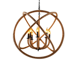 8-Light Round Globe Chandelier 830mm Chandelier Hemp Rope in Black Metal Candle Light - thumbnail 5