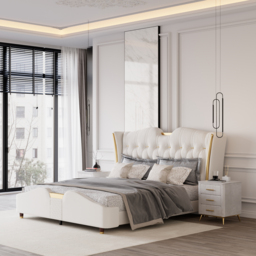 Super King Size Upholstered Bed Frame with Tufted Wingback Headboard - thumbnail 3