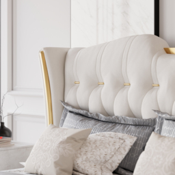 Super King Size Upholstered Bed Frame with Tufted Wingback Headboard - thumbnail 5