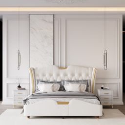 Super King Size Upholstered Bed Frame with Tufted Wingback Headboard - thumbnail 2