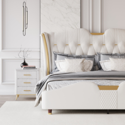 Super King Size Upholstered Bed Frame with Tufted Wingback Headboard - thumbnail 4