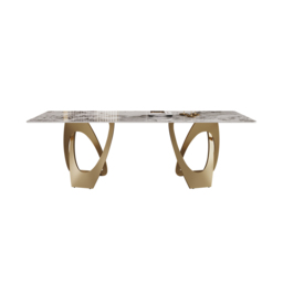 2000mm Contemporary Rectangle Dining Table in Gold for 8 Seaters with Stone Top - thumbnail 8