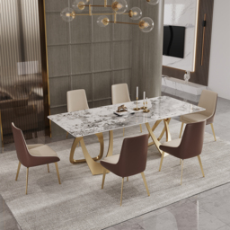 2000mm Contemporary Rectangle Dining Table in Gold for 8 Seaters with Stone Top - thumbnail 6