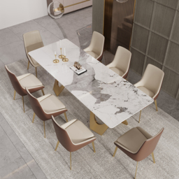 2000mm Contemporary Rectangle Dining Table in Gold for 8 Seaters with Stone Top - thumbnail 1