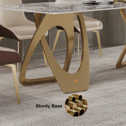 2000mm Contemporary Rectangle Dining Table in Gold for 8 Seaters with Stone Top - thumbnail 4