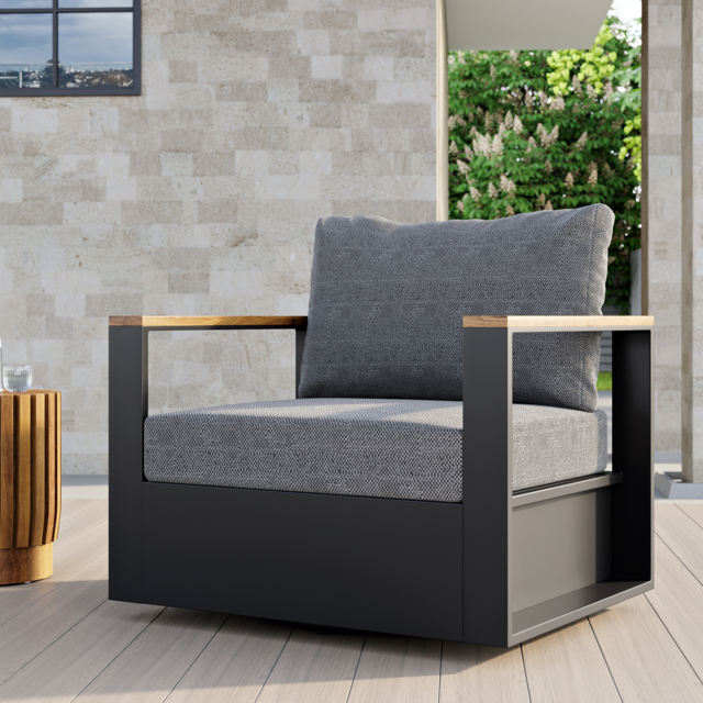Tevara Teak & Aluminium Garden Swivel Chair Modern Yard & Patio Furniture in Grey Cushion Included - image 1