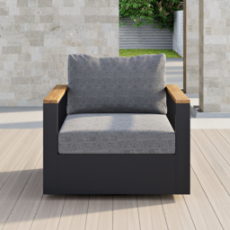 Tevara Teak & Aluminium Garden Swivel Chair Modern Yard & Patio Furniture in Grey Cushion Included - thumbnail 4