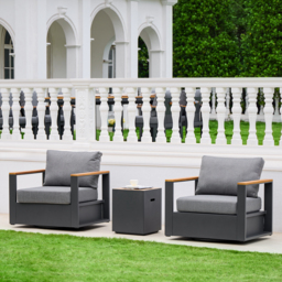 Tevara Teak & Aluminium Garden Swivel Chair Modern Yard & Patio Furniture in Grey Cushion Included - thumbnail 5