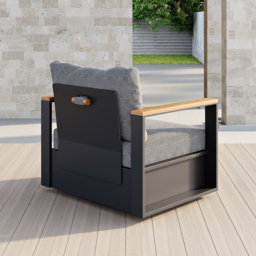 Tevara Teak & Aluminium Garden Swivel Chair Modern Yard & Patio Furniture in Grey Cushion Included - thumbnail 3