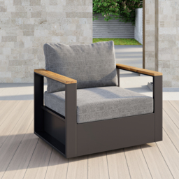 Tevara Teak & Aluminium Garden Swivel Chair Modern Yard & Patio Furniture in Grey Cushion Included - thumbnail 2