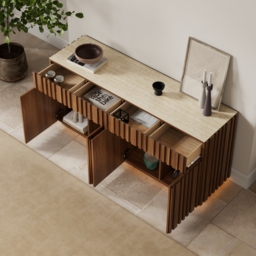 Aura 165 cm Ash Wood Slatted Walnut TV Stand with Sintered Stone Top - thumbnail 3