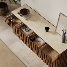 Aura 165 cm Ash Wood Slatted Walnut TV Stand with Sintered Stone Top - thumbnail 7