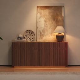 Aura 165 cm Ash Wood Slatted Walnut TV Stand with Sintered Stone Top - thumbnail 2