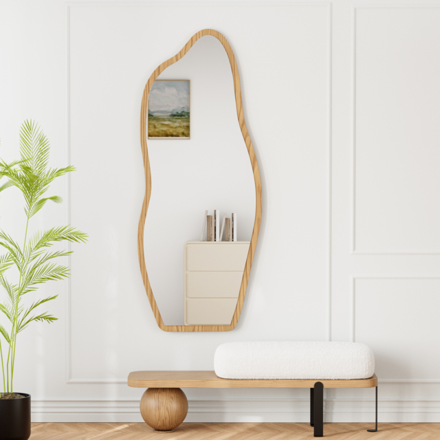 Freestanding Mirror with Wooden Frame in Dark Brown, Organic Shape, 160 cm High, Modern Style ???????? British English - image 1