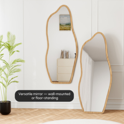 Freestanding Mirror with Wooden Frame in Dark Brown, Organic Shape, 160 cm High, Modern Style ???????? British English - thumbnail 4