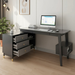 Ultic Gary L Shaped Home Office Desk Desk with Storage Drawers & Shelf Computer Desk (120 cm)