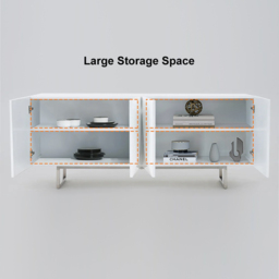 Modern 1800mm White Buffet Sideboard Kitchen Cabinet with 4 Doors Adjustable Shelves - thumbnail 4