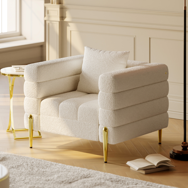 White Boucle Accent Chair Modern Modular Arm Chair - image 1