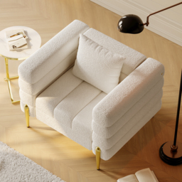 White Boucle Accent Chair Modern Modular Arm Chair - thumbnail 3