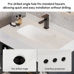 80 cm Floating Bathroom Vanity Set with Ceramic Basin 2 Drawers & Open Shelves in Black - thumbnail 6