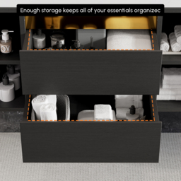 80 cm Floating Bathroom Vanity Set with Ceramic Basin 2 Drawers & Open Shelves in Black - thumbnail 7