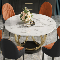 "59.1"" Contemporary Round Dining Table with Faux Marble Top in White & Gold" - thumbnail 5