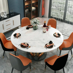 "59.1"" Contemporary Round Dining Table with Faux Marble Top in White & Gold" - thumbnail 1