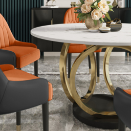 "59.1"" Contemporary Round Dining Table with Faux Marble Top in White & Gold" - thumbnail 6