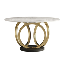 "59.1"" Contemporary Round Dining Table with Faux Marble Top in White & Gold" - thumbnail 9